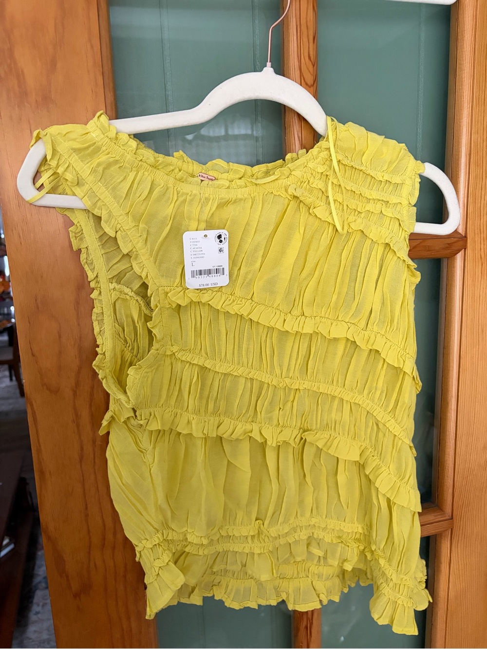 Free People Pink Sands Smocked Top Acacia Yellow Size L NWT $78
